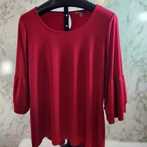 NOTATIONS Pretty Red Bell Sleeve Soft Knit Top